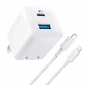 Anker 2-Port 32W Wall Charger with 6' Lightning to USB-C Cable - White: Quick Charge USBC Block