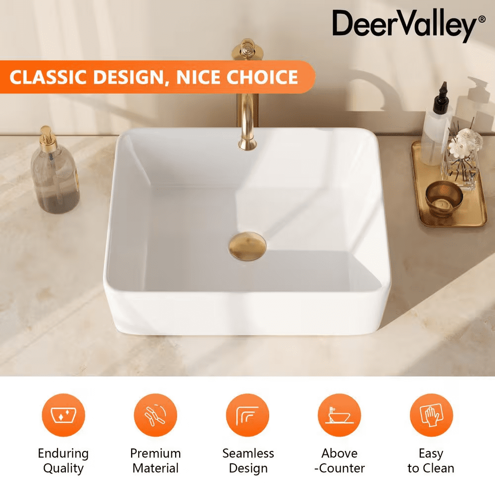 19 In. X 15 In. Rectangular Vessel Bathroom Sink in White Ceramic with Art Basin - Image 7