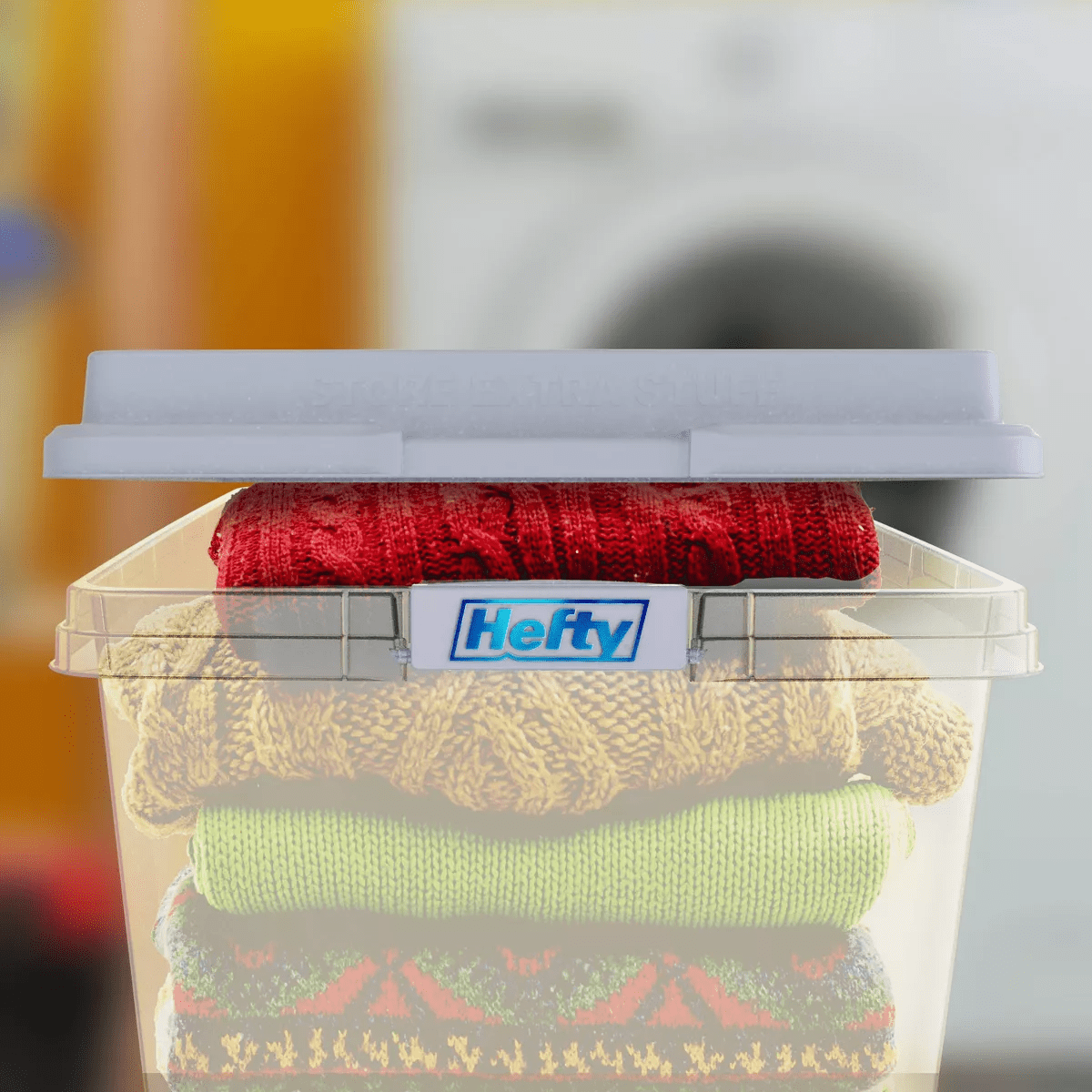 Hefty 72Qt Clear Hi-Rise Storage Bin with Stackable Lid Gray: Plastic Utility Tubs, Locking Handles, Snap Closure - Image 9