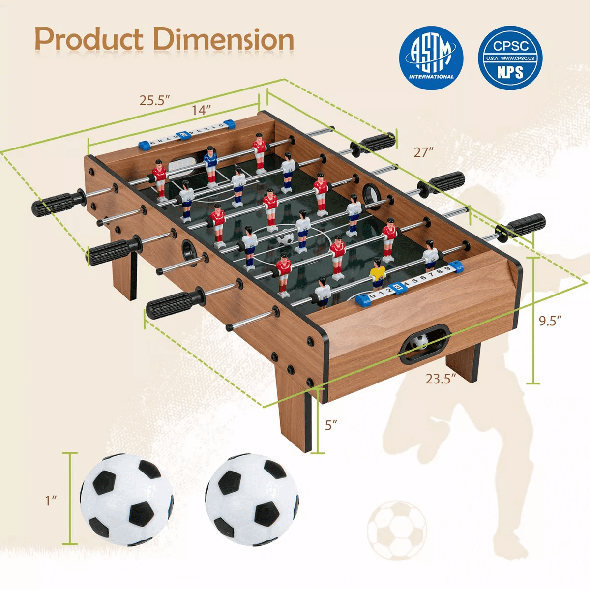 Costway Mini Foosball Table, 27In Soccer Game Table W/ 2 Footballs and Soccer Keepers, Portable Football Game Set for Kids & Adults - Image 8