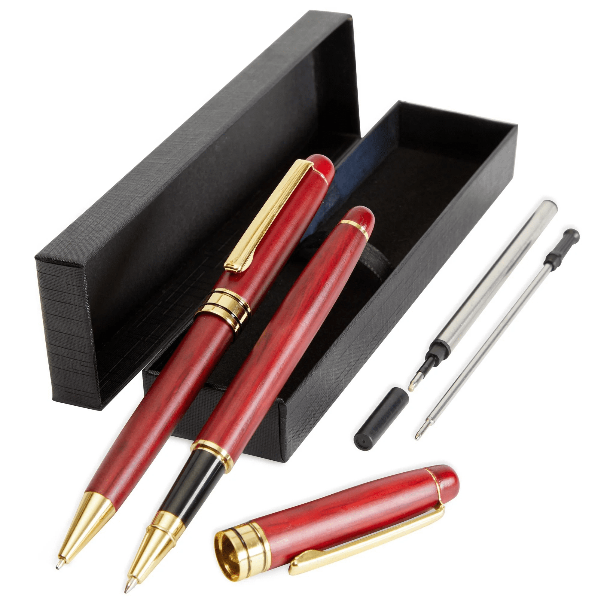 2 Pack Luxury Rosewood Pen Sets for Men Gift - Fancy Nice Ballpoint Pens with Black Ink Refills for Signature Executives Business Office - Image 2