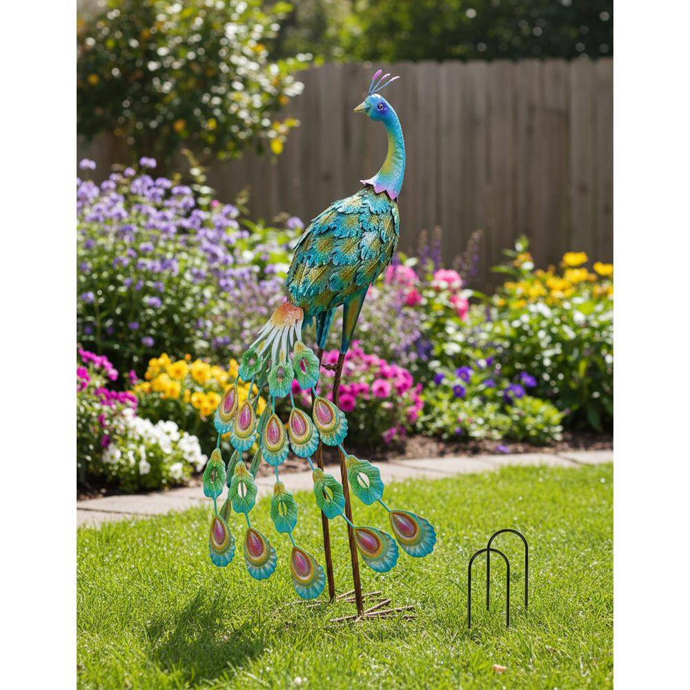 34" Large Metal Standing Peacock Statue - Garden/Patio/Backyard Decor - Image 4