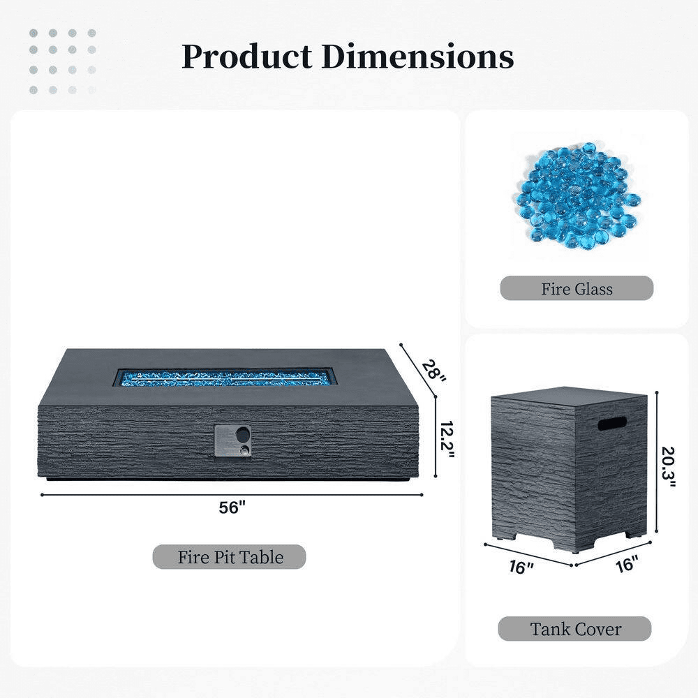 56 In. Rectangular Outdoor Magnesium Oxide Dark Gray Fire Pit Table with Gas Tank Cover - Image 9