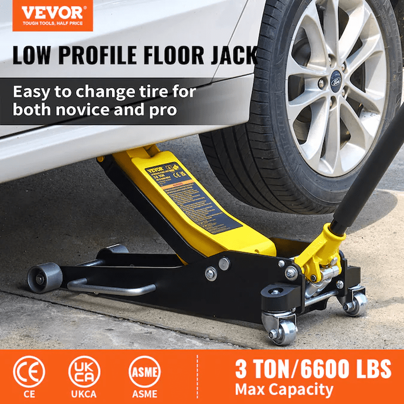 Yellow 3-Ton Steel Hydraulic Floor Jack - Image 2