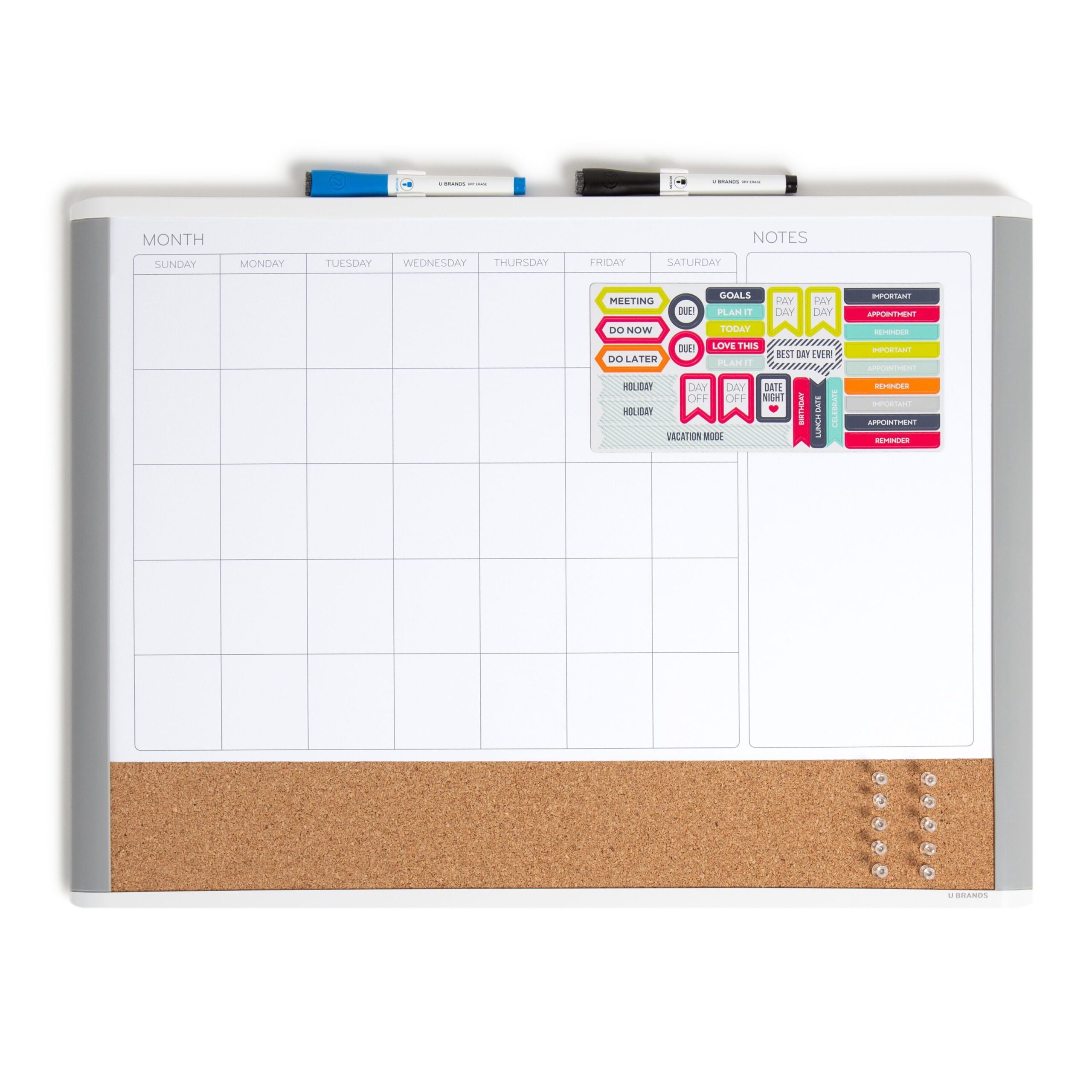 17 X 23 In. 3-In-1 Dry Erase Calendar Whiteboard, White and Gray - Image 5