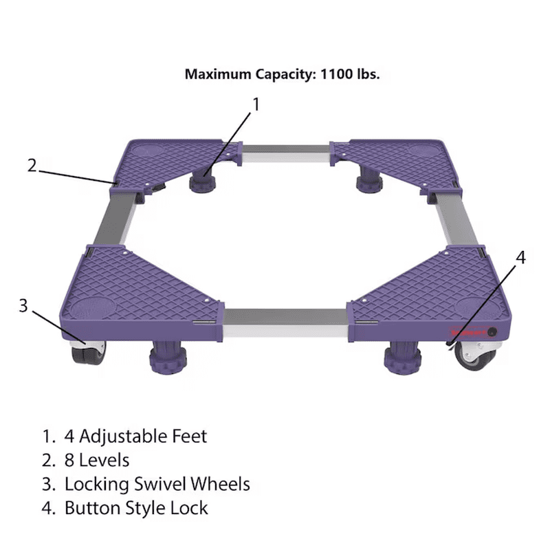 1100-Lbs. Capacity 4 -Wheel Purple Steel Furniture Dolly - Image 5