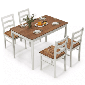 Costway 5-Piece Dining Set Solid Wood Kitchen  with Rectangular Table & 4 Chairs Natural/Coffee/Grey