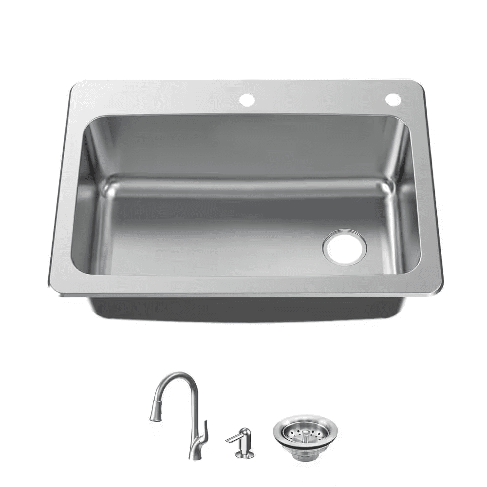 33 In. Drop-In Single Bowl 18 Gauge Stainless Steel Kitchen Sink with Pull-Down Faucet - Image 12
