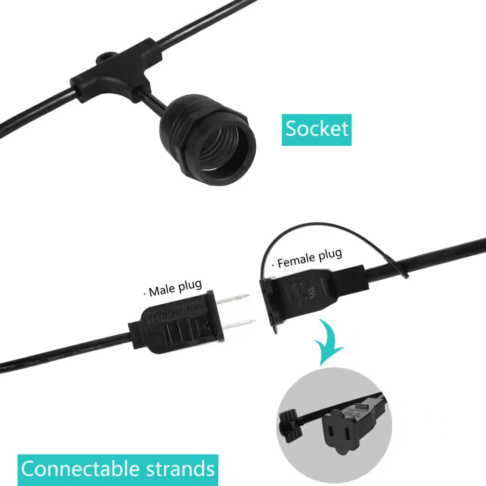 15-Light Indoor/Outdoor 48 Ft. Plug-In Edison Bulb Shape String Light Rustic Industrial LED S14, Black - Image 8