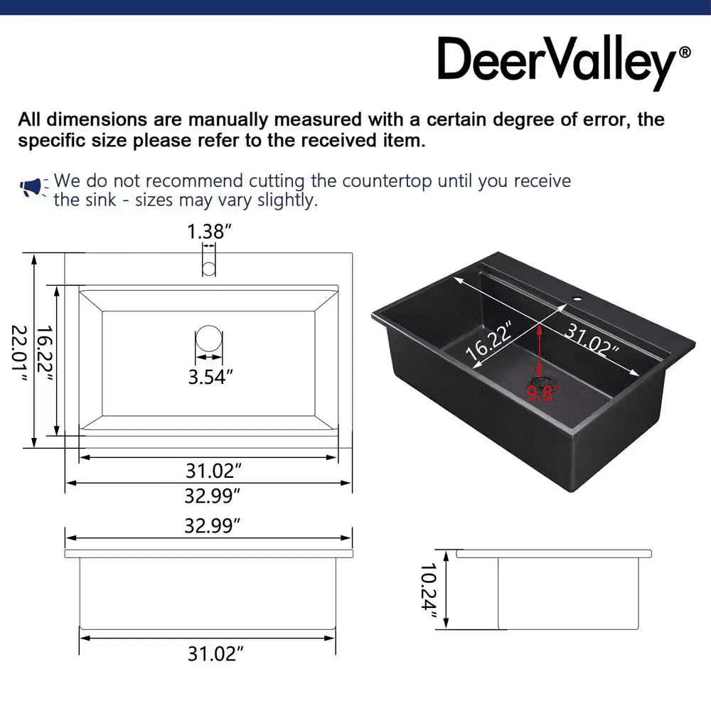 Workstation 33 In. 1-Hole Drop-In Quartz Composite Single Bowl Kitchen Sink in Matte Black with Accessories - Image 3