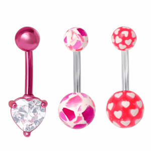 Women'S Stainless-Steel 14G Assorted Pink Belly Rings, 3 Pack