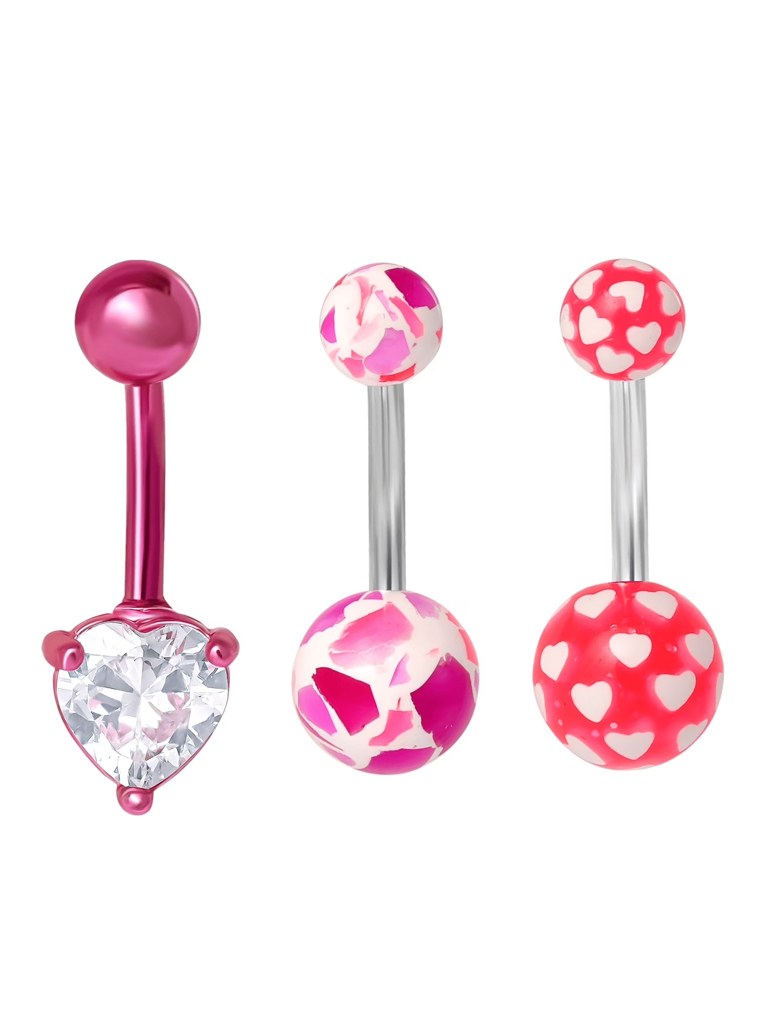Women'S Stainless-Steel 14G Assorted Pink Belly Rings, 3 Pack