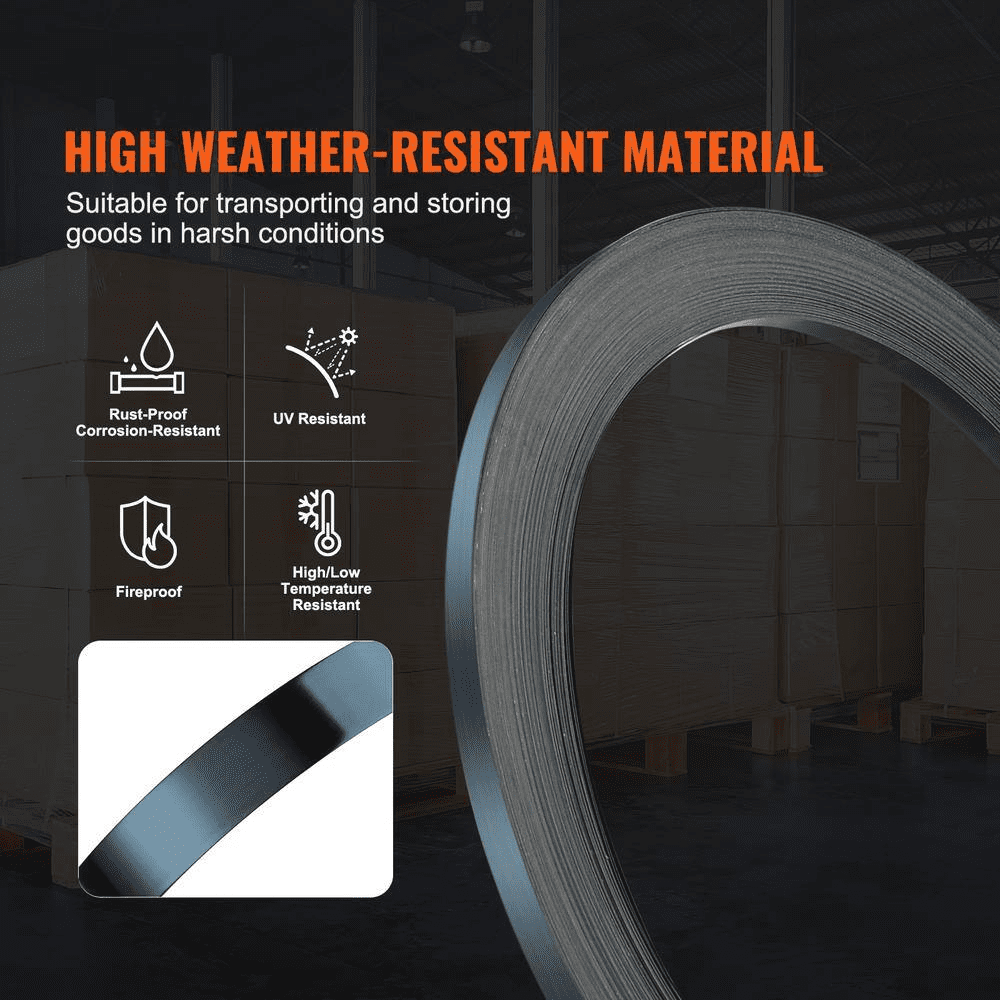 Packaging Steel Strapping Roll, 330 Ft. Length X 1/2 In. Width X 0.016 In. Thickness, 1,100 Lbs. Break Strength, Black - Image 3