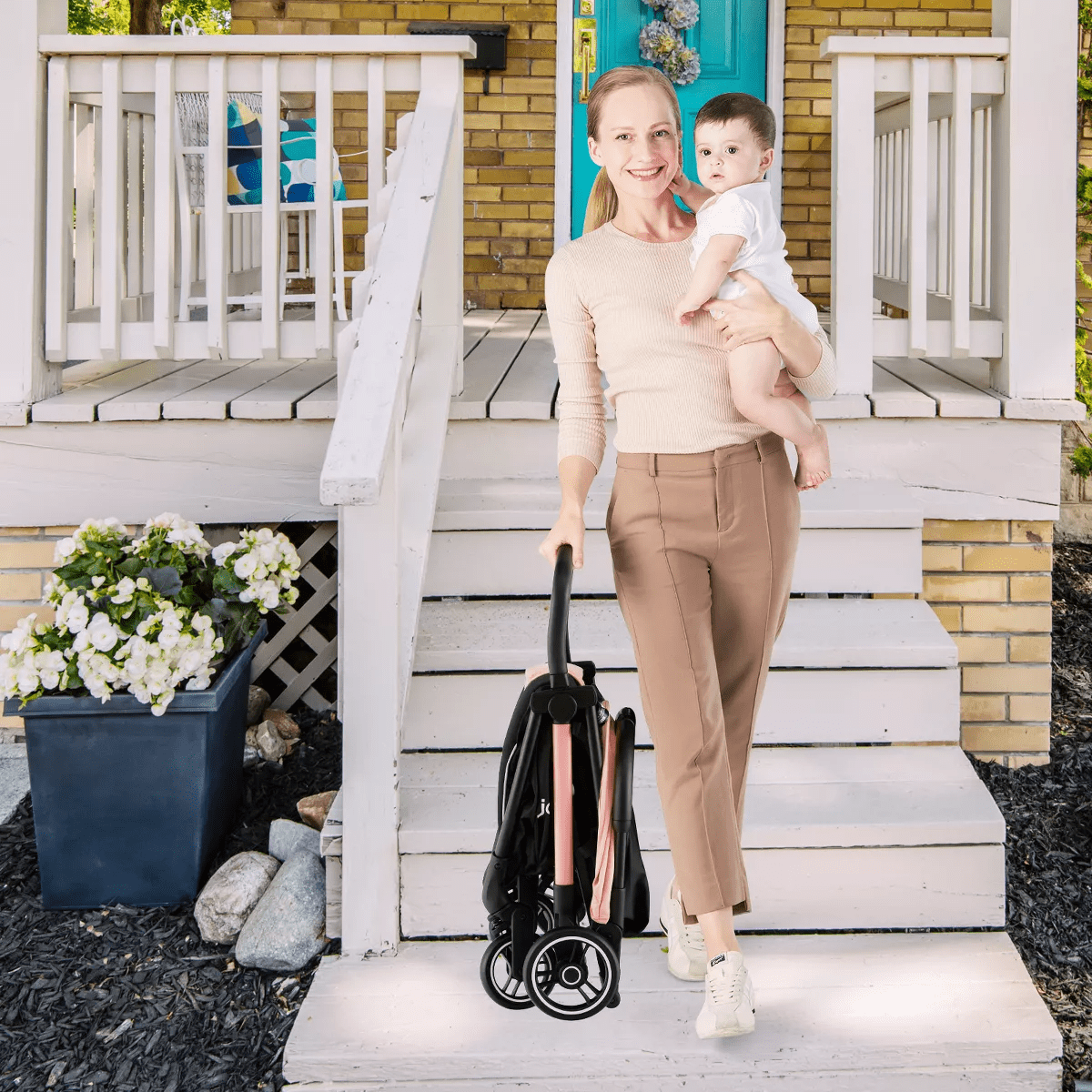 Infans Portable Baby Stroller One-Hand Fold Pushchair W/ Aluminum Frame Pink - Image 3