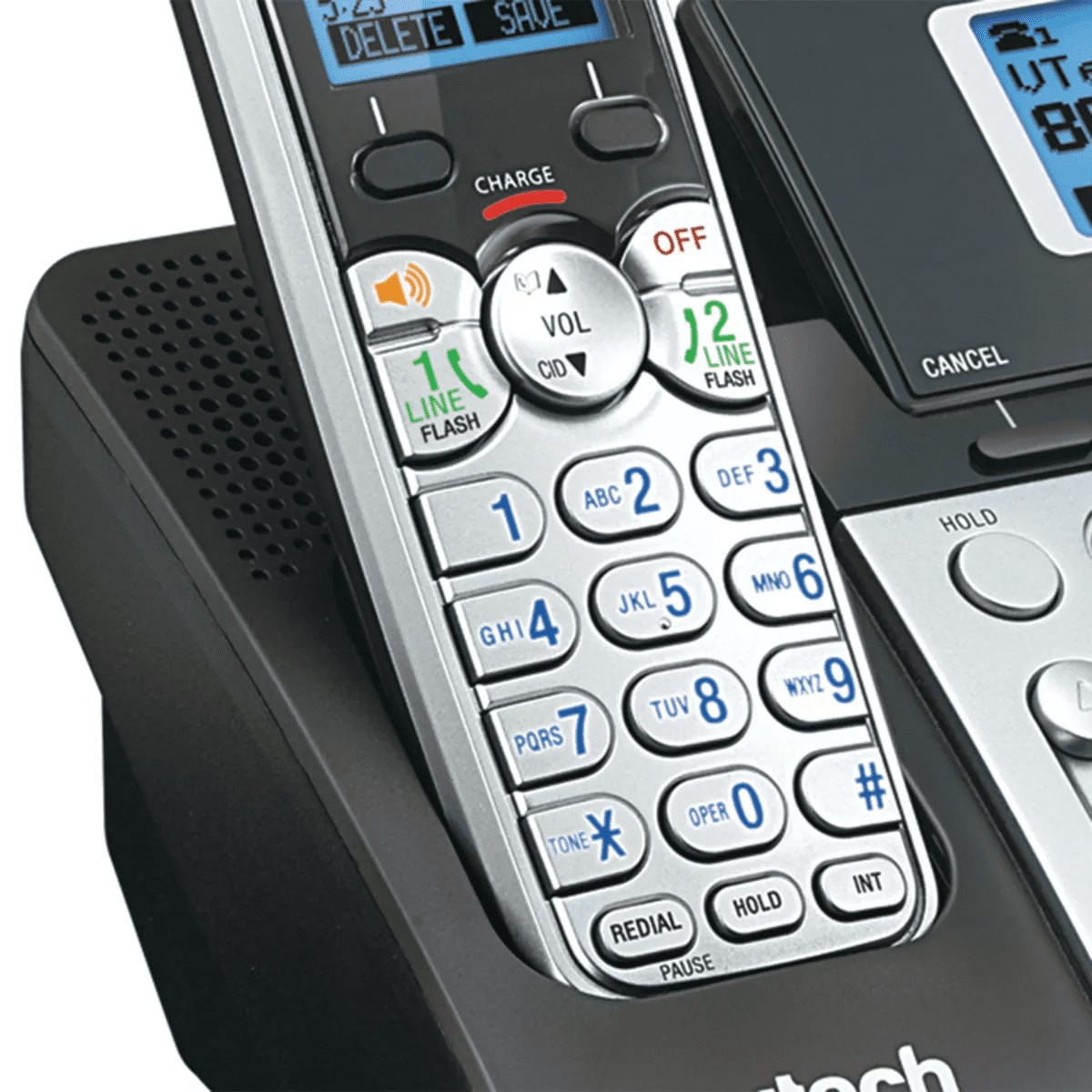 Vtech® 2-Line 1-Handset DECT 6.0 Expandable Cordless Phone System for Landline, Dual Digital Answering System, Speakerphone, and Dual Keypad in Black - Image 6