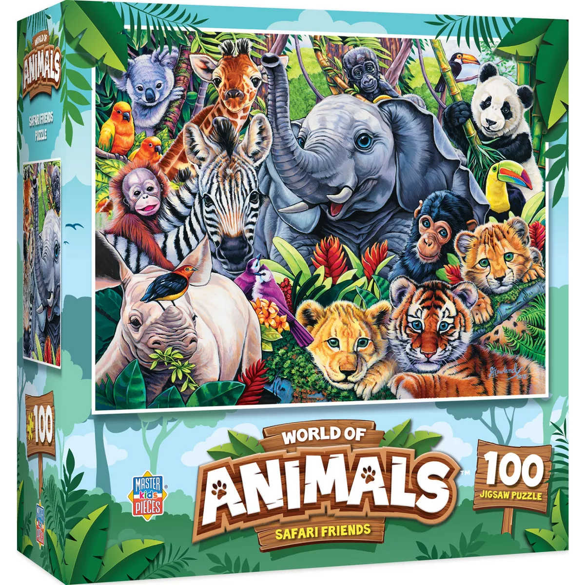 Masterpieces 100 Piece Jigsaw Puzzle for Kids - Safari Friends - 11.5"X15" - Image 2