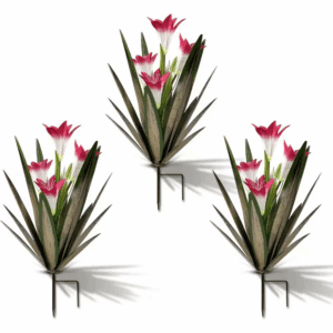 Metal Agave Plant Outdoor Decoration Outdoor Garden Decoration Yard Art Plant (3 Big Red Lilies)