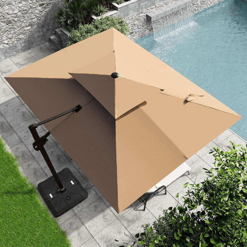 11 Ft. X 9 Ft. Double Top Rectangular Cantilever Patio Umbrella in Tan Brown with 260 Lbs. Base Stand - Image 8
