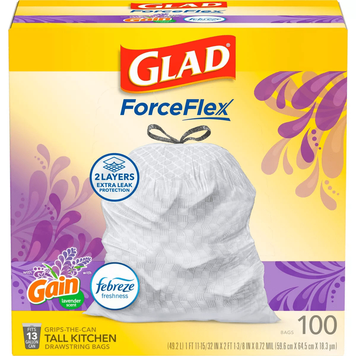 Glad Forceflex Tall Kitchen Drawstring Trash Bags - Febreze Lavender - 13 Gallon - Image 2