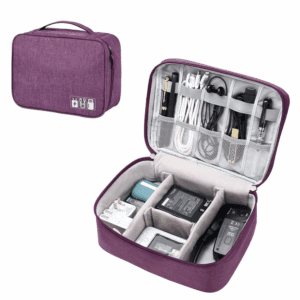 Electronics Accessories Organizer Bag, Portable Travel Digital Storage Bags Case for Cable, Cord, Charger, Phone, Adapter, Power Bank, Hard Drives (9.45In X 7.09In), Purple