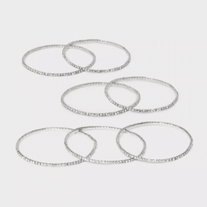 Clear Glass Stone Stretch Bracelet Set 7Pc - a New Day™ Silver: Faceted Design, Square Cut, Glass & Brass Material