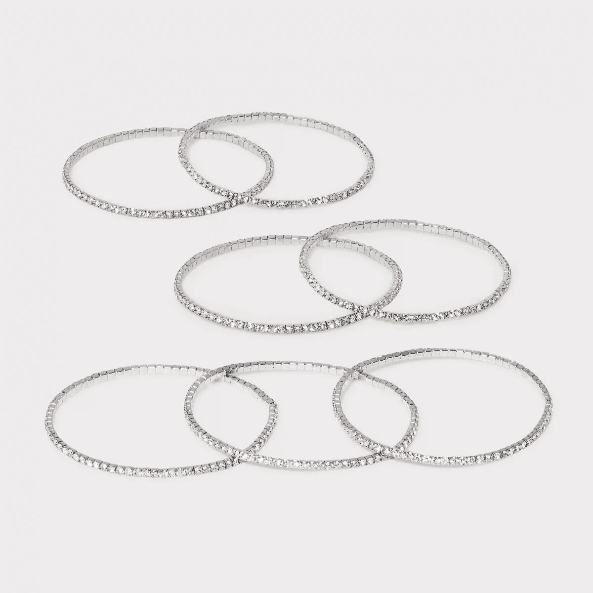 Clear Glass Stone Stretch Bracelet Set 7Pc - a New Day™ Silver: Faceted Design, Square Cut, Glass & Brass Material