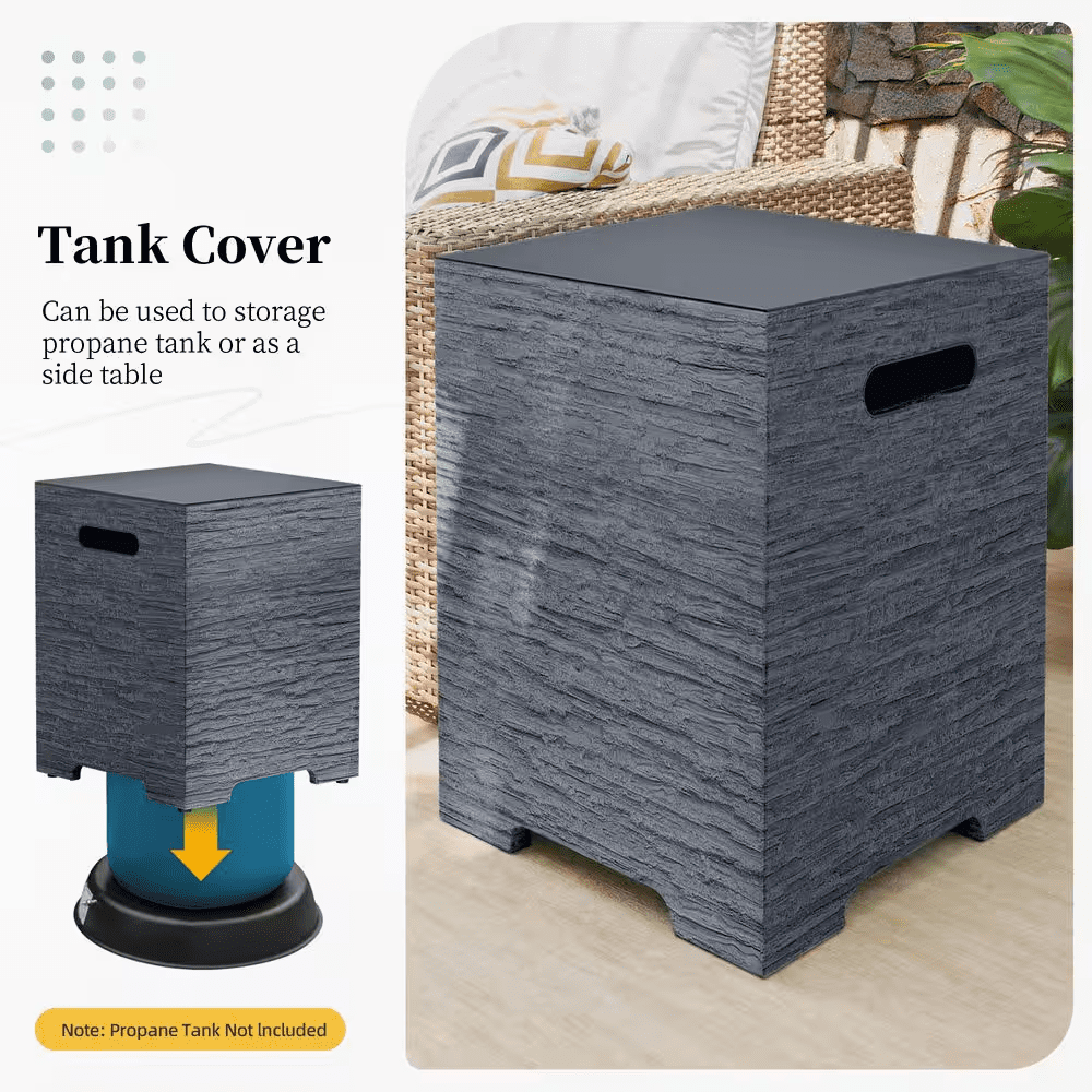 56 In. Rectangular Outdoor Magnesium Oxide Dark Gray Fire Pit Table with Gas Tank Cover - Image 6