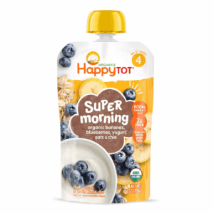 Happytot Super Morning Organic Bananas Blueberries Yogurt & Oats with Super Chia Baby Food Pouch - 4Oz