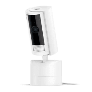 Pan-Tilt Indoor Cam Plug-In Security Camera with 360° Horizontal Pan Coverage, Live View and Two-Way Talk, White