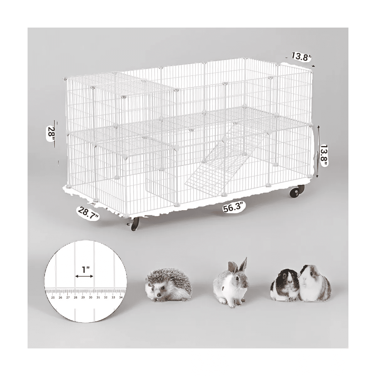 Small Animal Playpen, Pet Playpen for Rabbit Guinea Pig Cage, Zip Ties Included, Metal Wire Apartment-Style Two-Story Pet Premium Villa - Image 5