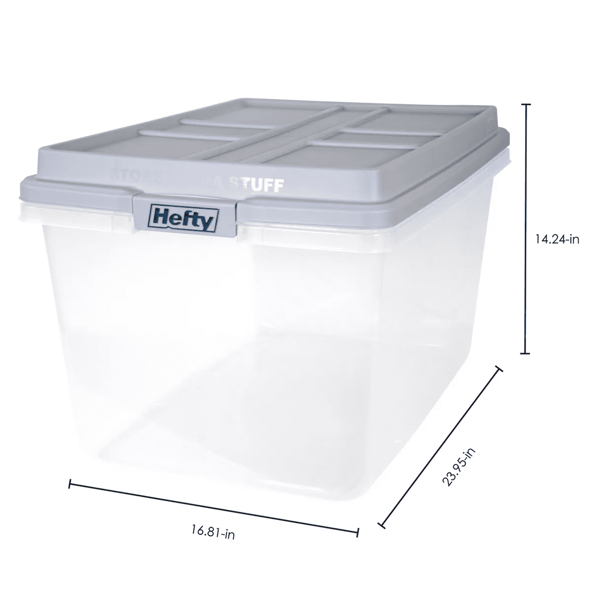 Hefty 72Qt Clear Hi-Rise Storage Bin with Stackable Lid Gray: Plastic Utility Tubs, Locking Handles, Snap Closure - Image 10