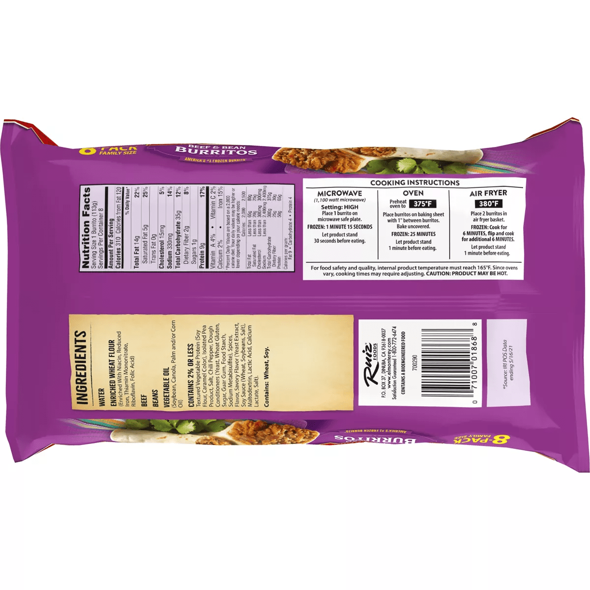 El Monterey Family Pack Beef & Bean Frozen Burritos - 32Oz/8Ct - Image 2