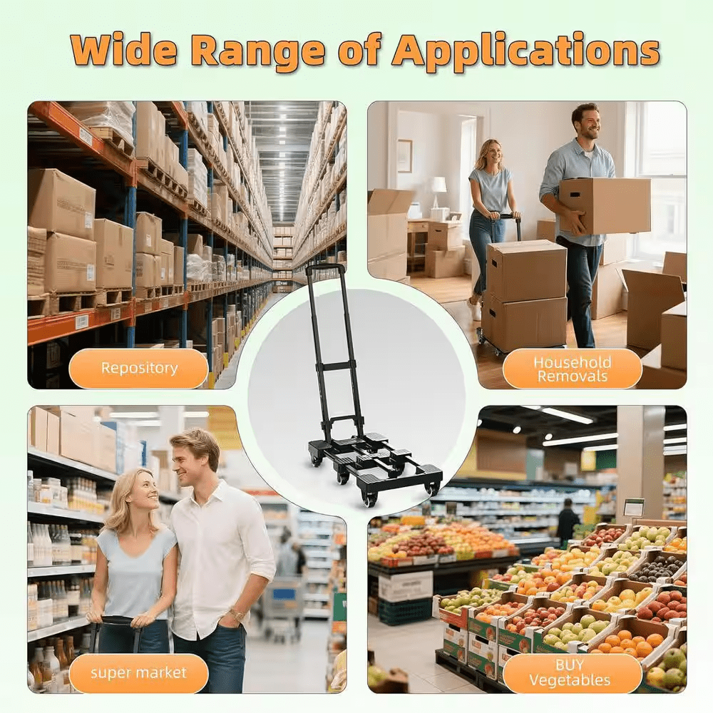 Heavy-Duty 6-Wheel Folding Hand Truck, 500 Lbs. Capacity Dolly Cart with Elastic Ropes for Moving, Travel and Storage - Image 7