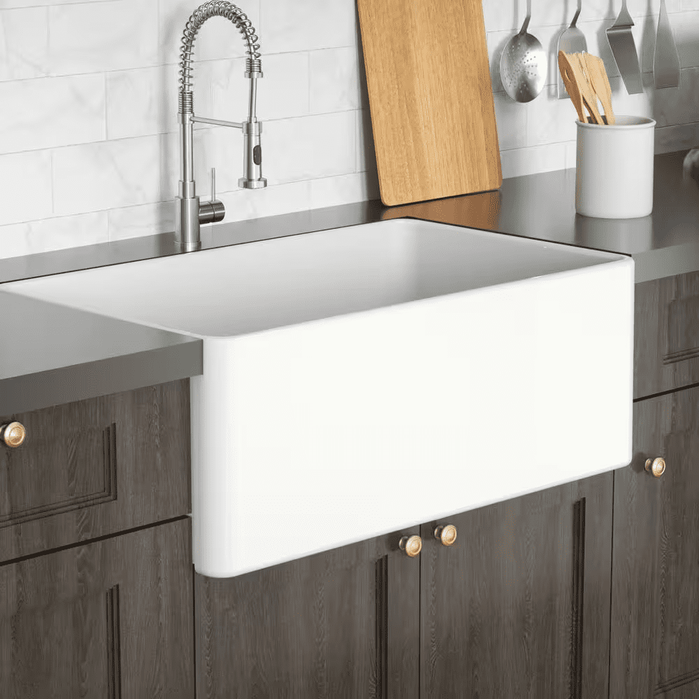 White Fireclay 24 In. L X 18 In. W Single Bowl Farmhouse Apron Kitchen Sink with Grid and Strainer - Image 7