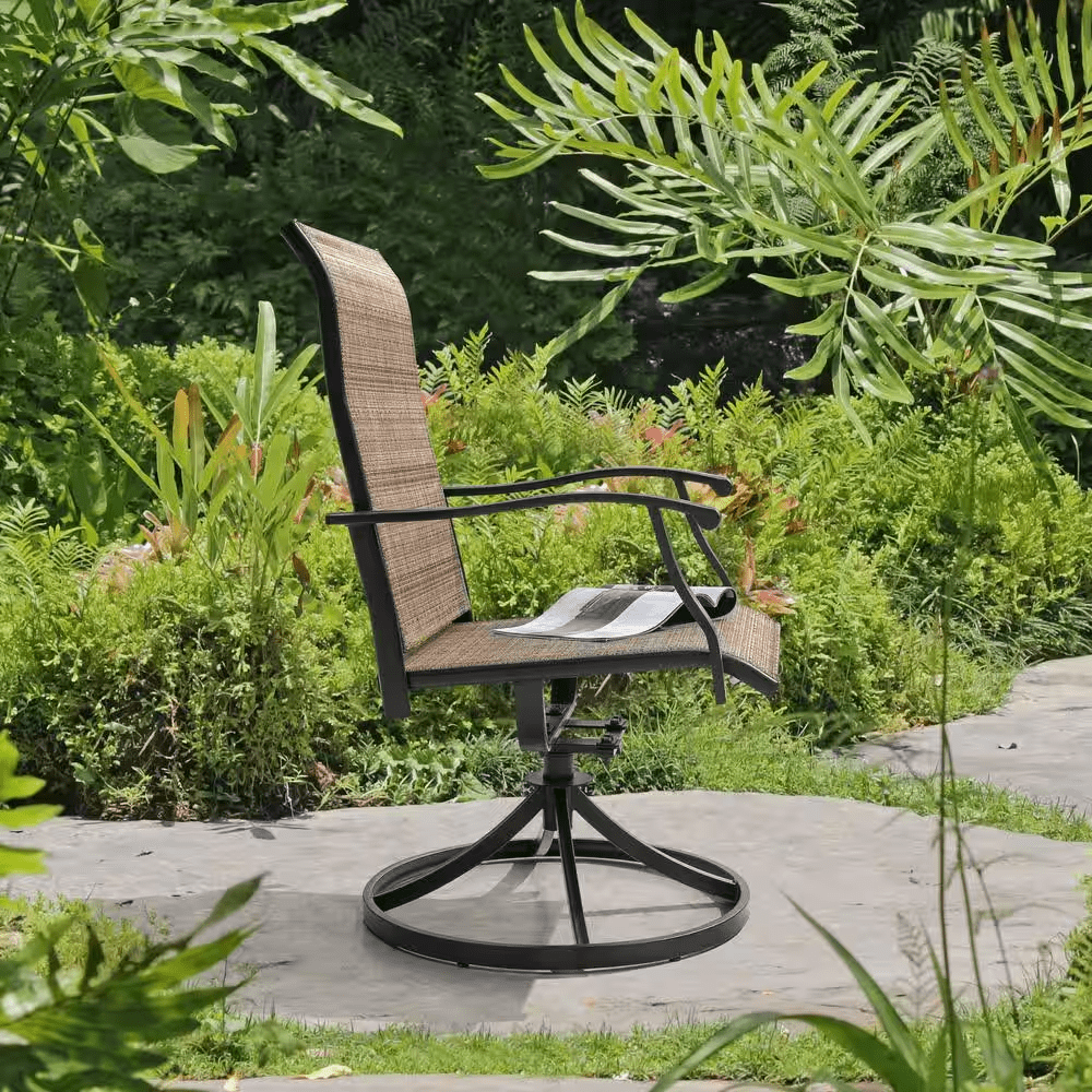 2-Piece Swivel Steel Sling Outdoor Patio Dining Chairs, Brown - Image 3
