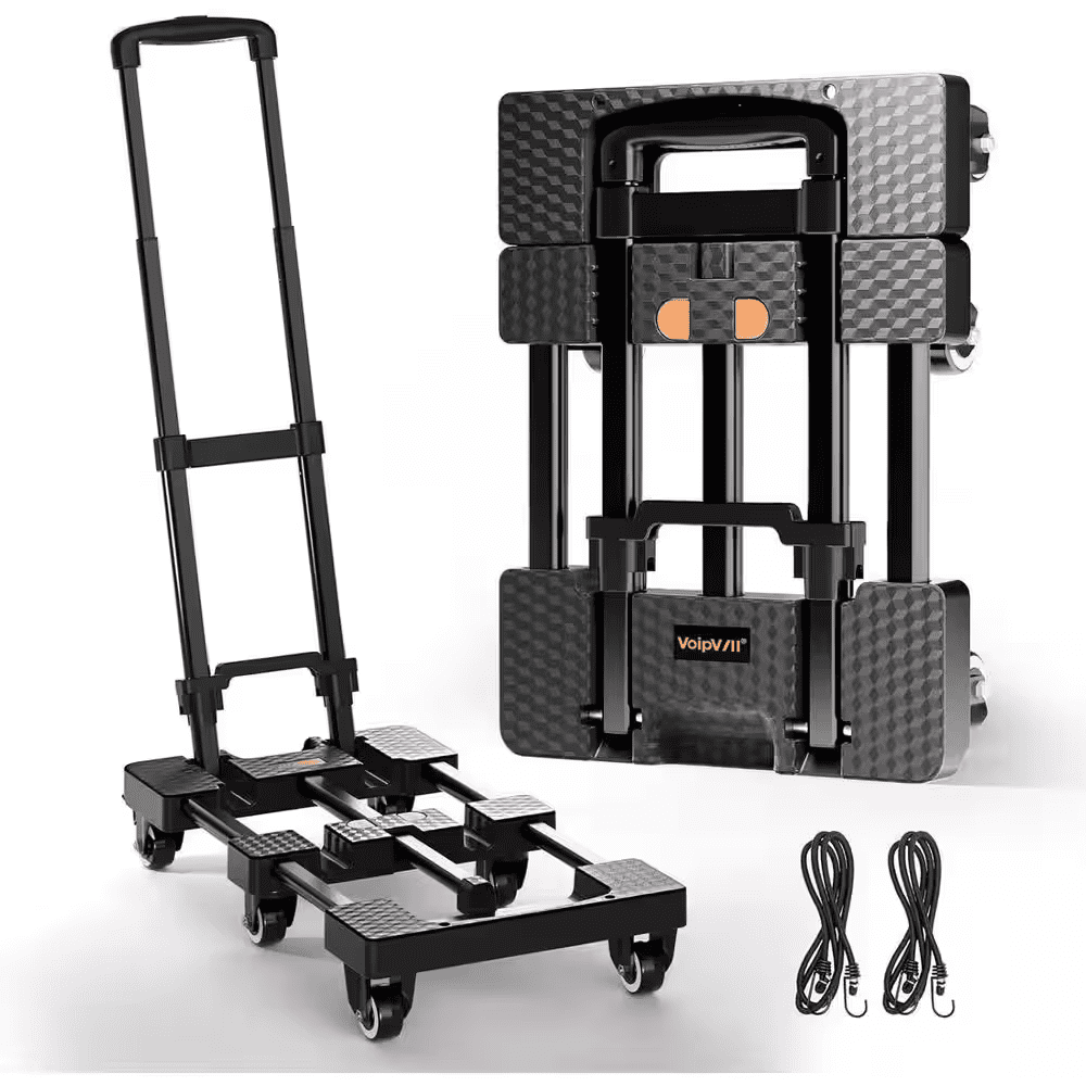 Heavy-Duty 6-Wheel Folding Hand Truck, 500 Lbs. Capacity Dolly Cart with Elastic Ropes for Moving, Travel and Storage