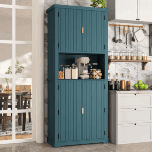 30.7 In. W Blue MDF Kitchen Buffet Pantry Storage Cabinet with Adjustable Shelf and Microwave Stand