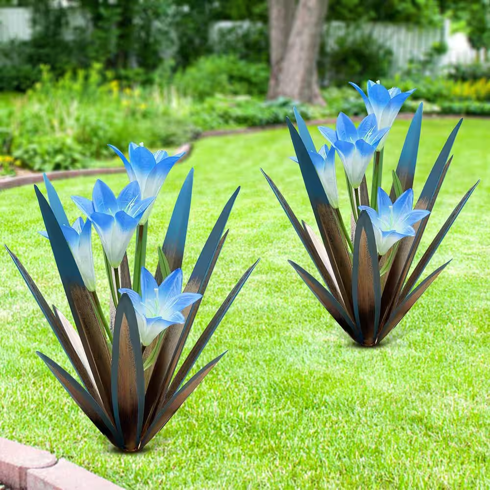 Metal Agave Plant Outdoor Decoration Outdoor Garden Decoration Yard Art Plant (2 Big Blue Lilies) - Image 3