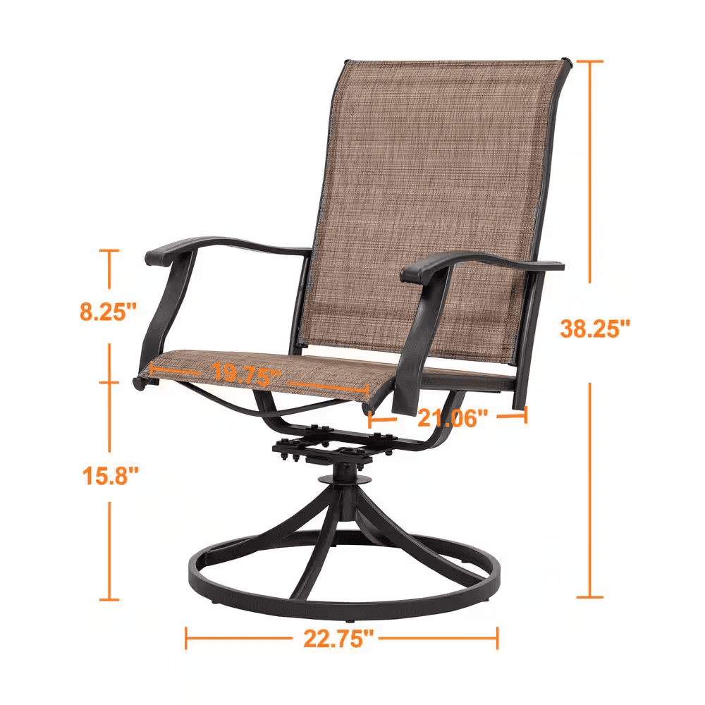 2-Piece Swivel Steel Sling Outdoor Patio Dining Chairs, Brown - Image 4