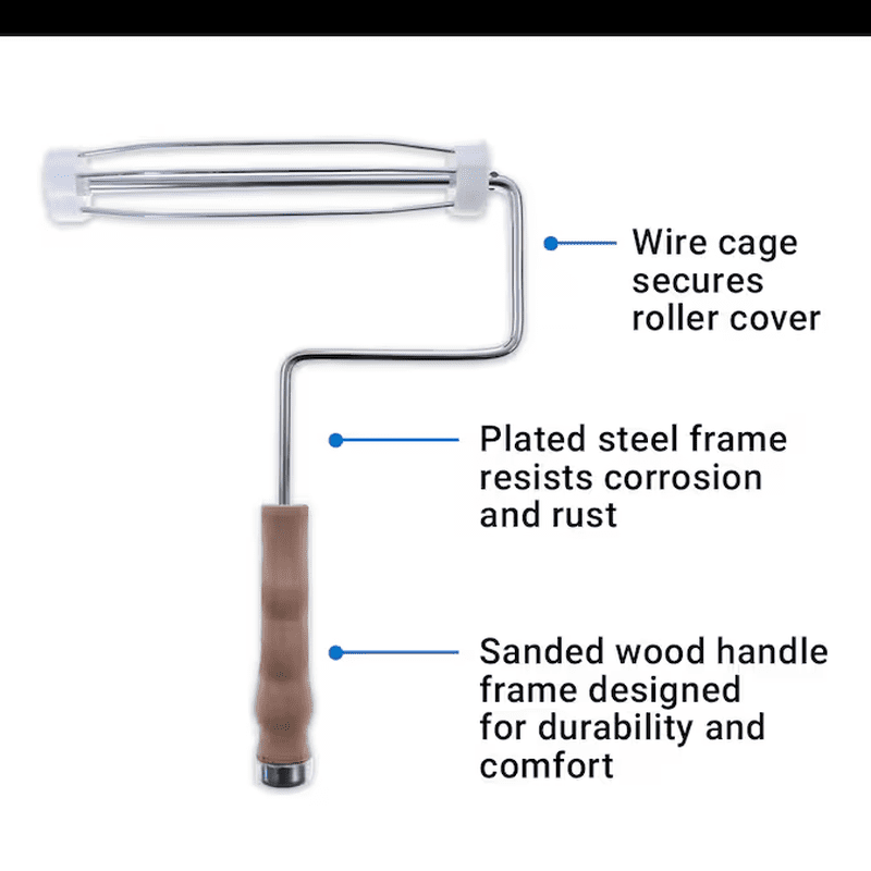 Professional Wood Handle 9-In Metal Standard Paint Roller Frame - Image 5