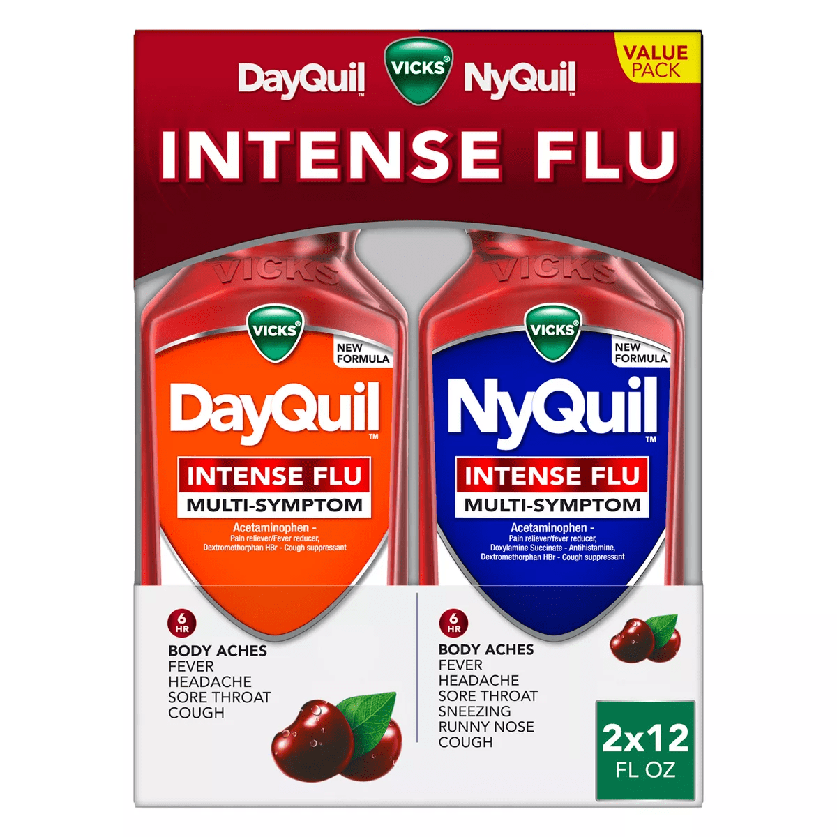 Vicks Intense Flu Warming Combo Syrup - Acetaminophen - Black Cherry - 24 Fl Oz