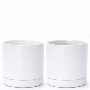 2-Pack 6.5 In. Plants Pots, Ceramic Planter Pot for Plants with Drainage Hole and Saucer, White