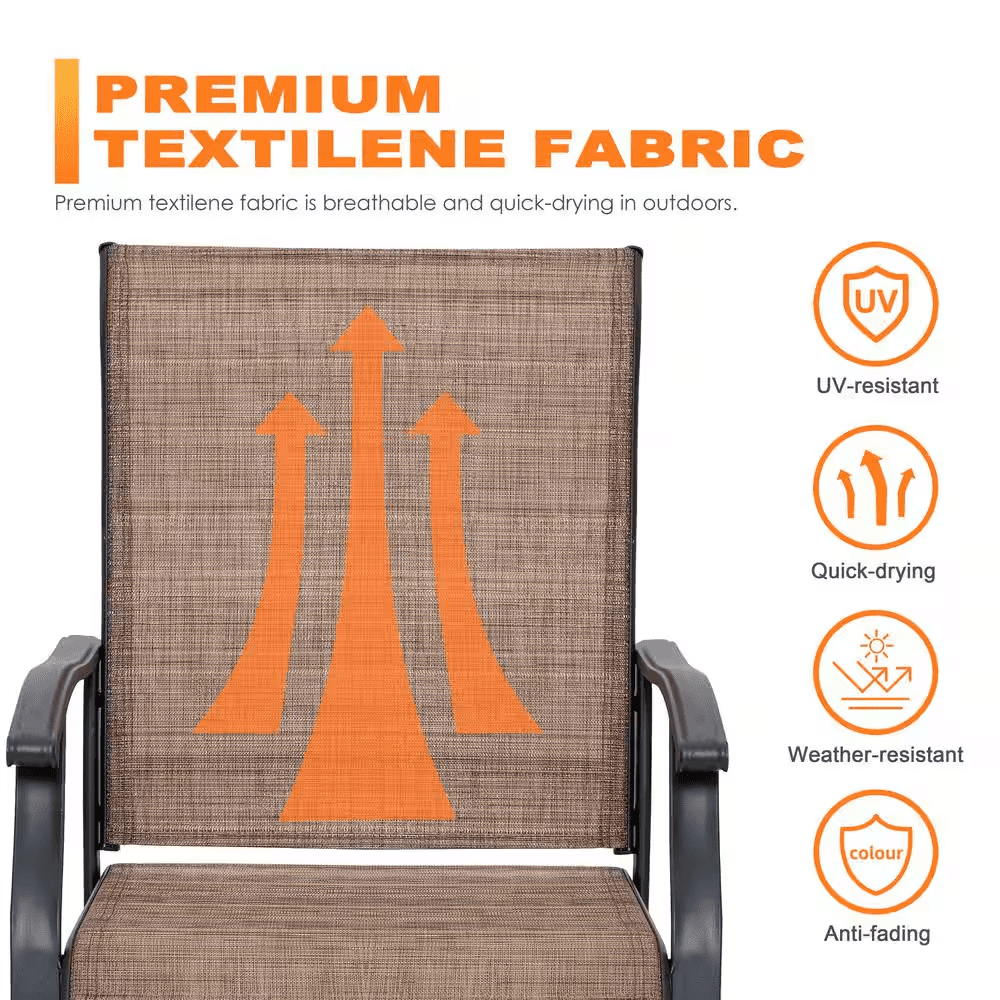 2-Piece Swivel Steel Sling Outdoor Patio Dining Chairs, Brown - Image 8