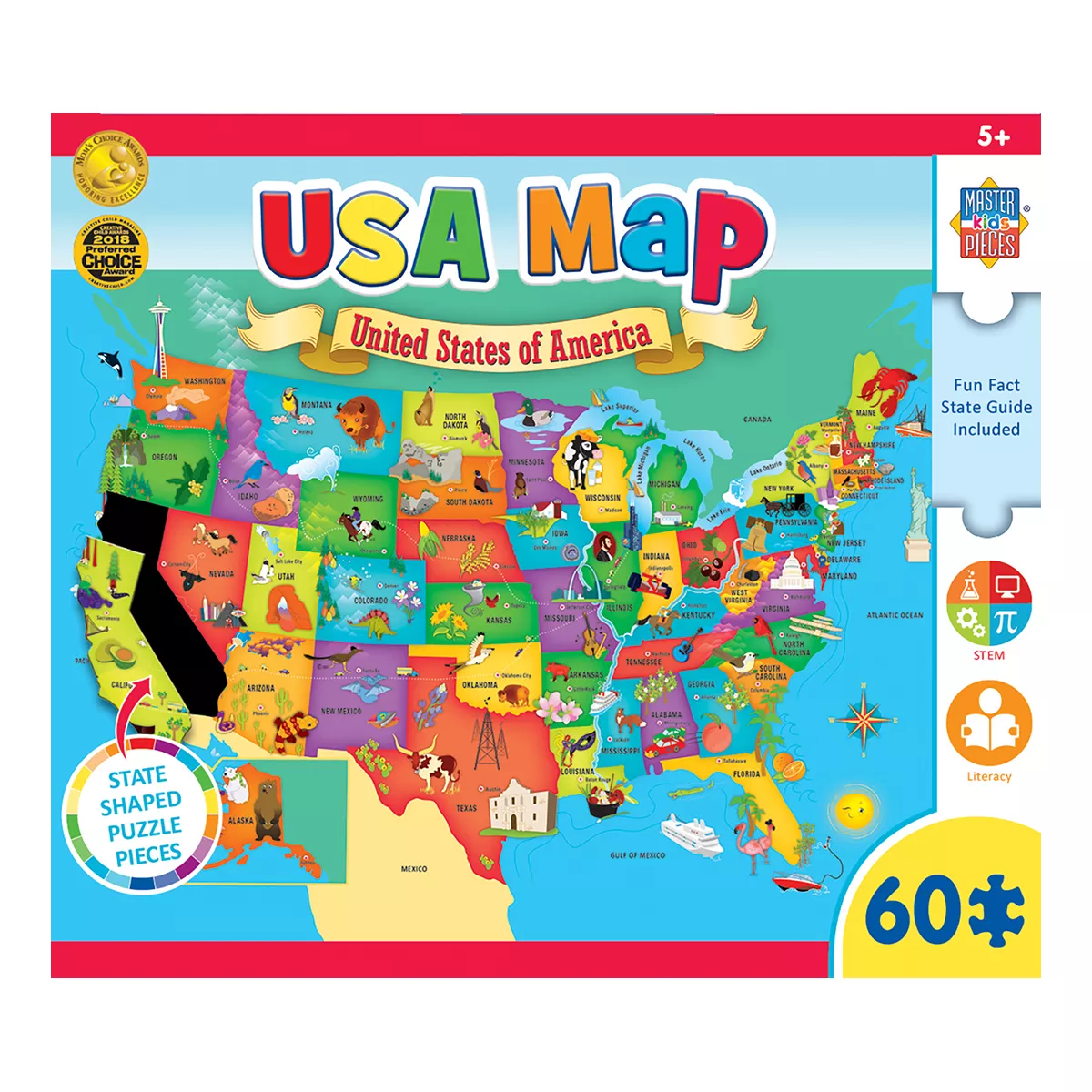 Masterpieces 60 Piece Jigsaw Puzzle for Kids - USA Map - 16.5"X12.8"
