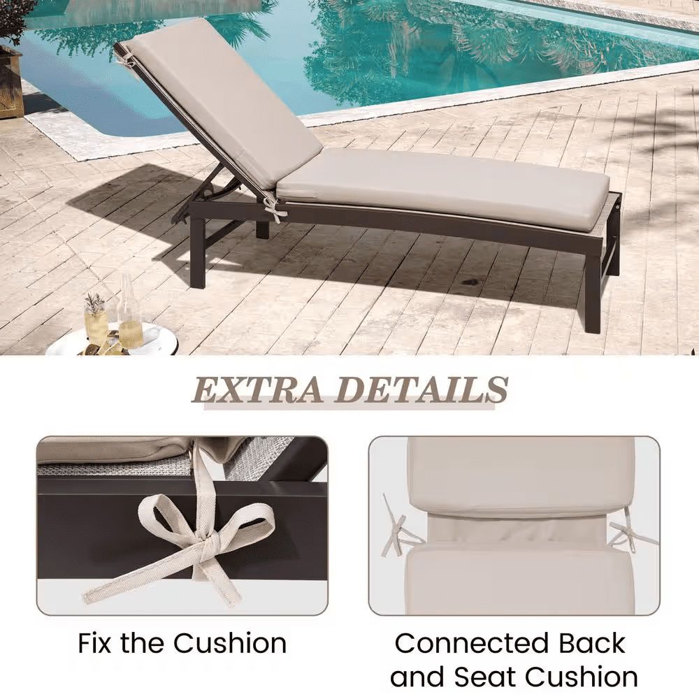 20.9 In. X 71.8 In. Outdoor Chaise Lounge Cushion in Beige (2-Pack) - Image 4
