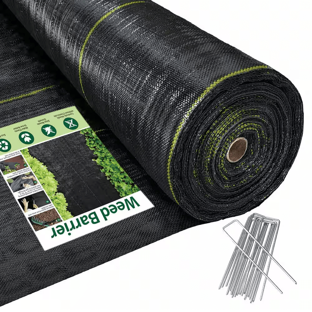 6 Ft. X 300 Ft. Weed Barrier Landscape Fabric with U-Shaped Securing Pegs, Heavy-Duty Block Gardening Mat Weed Control