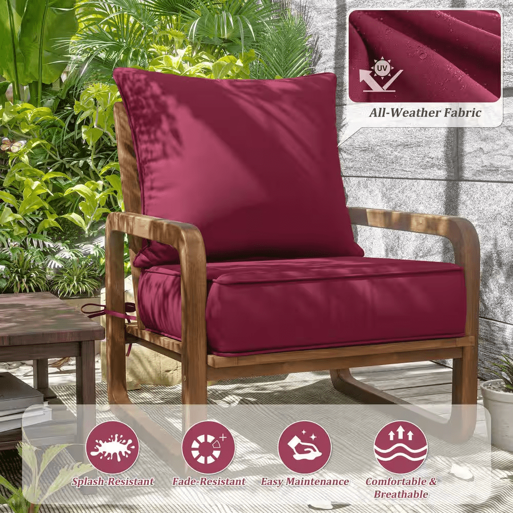 24 In. X 24 In. Deep Seat Outdoor Lounge Cushion with Backrest, Premium Waterproof Patio Furniture Cushions Fuchsia Red - Image 5