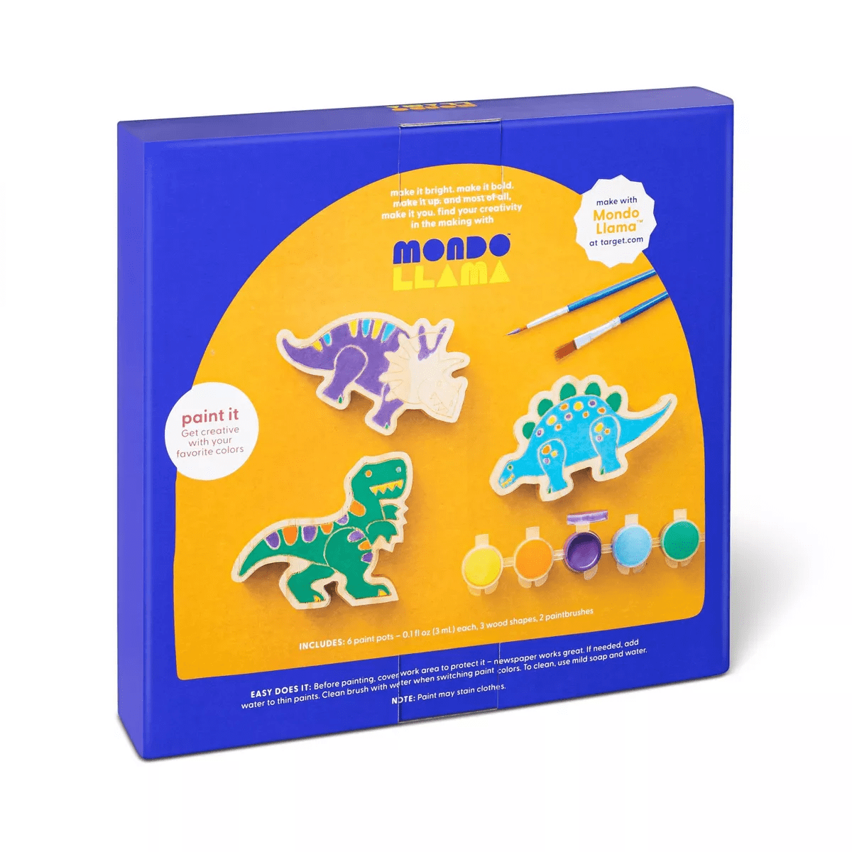 3Pk Paint-Your-Own Wood Dinosaur Set - Mondo Llama™: Non-Toxic Craft Kit with Acrylic Paints & Brushes for Kids 3+ - Image 3
