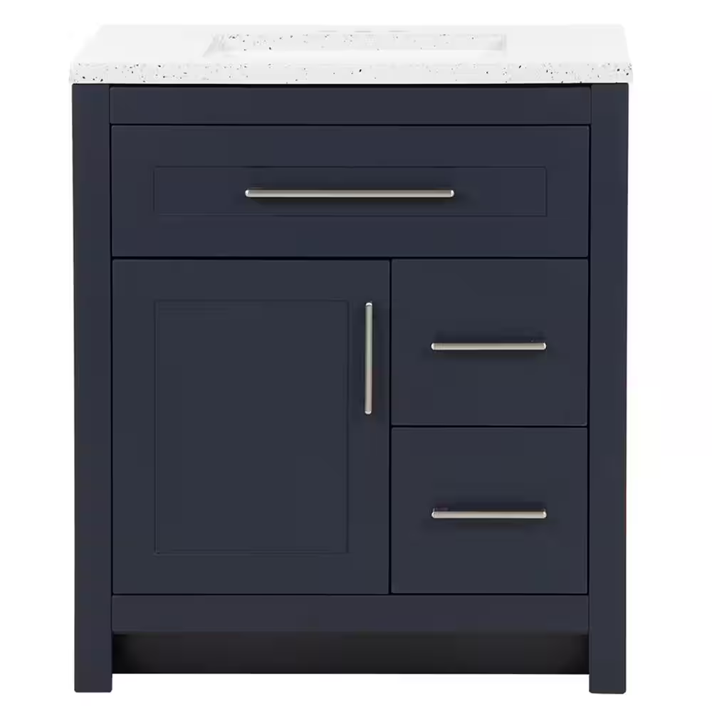 Clady 31 In. Single Sink Deep Blue Bath Vanity with Silver Ash Cultured Marble Top (Assembled) - Image 2