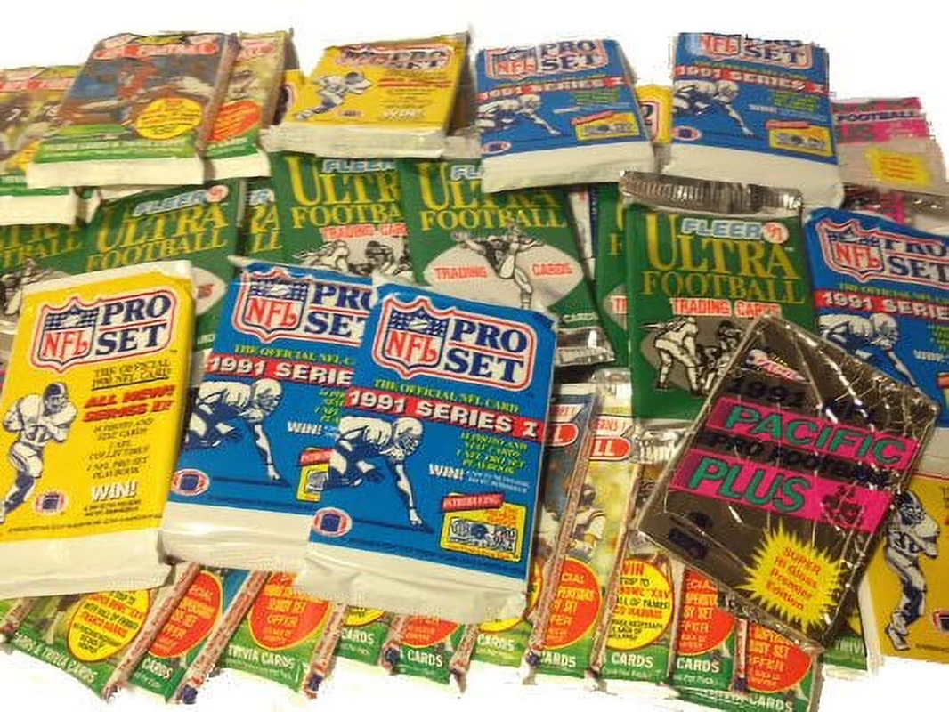 100 Vintage Football Cards in Old Sealed Wax Packs - Perfect for New Collectors